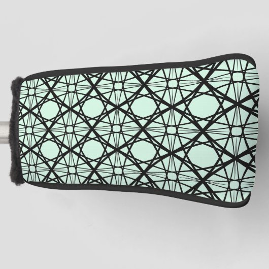 黒とミントグリーンの幾何学的アート ゴルフヘッドカバー (正面)