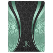 黒とミントグリーンの幾何学的フローラマスク クリップボード (裏面)