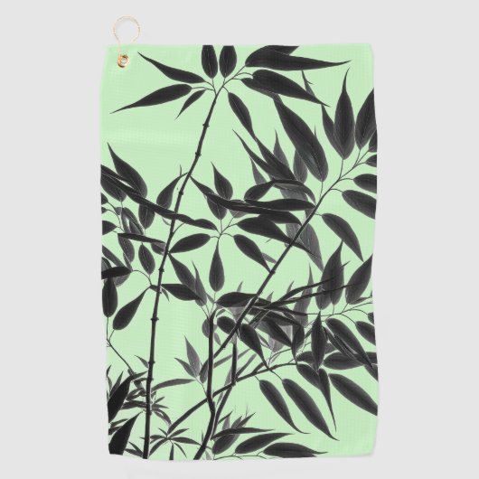 黒とミントグリーンの竹の植物 ゴルフタオル (正面)