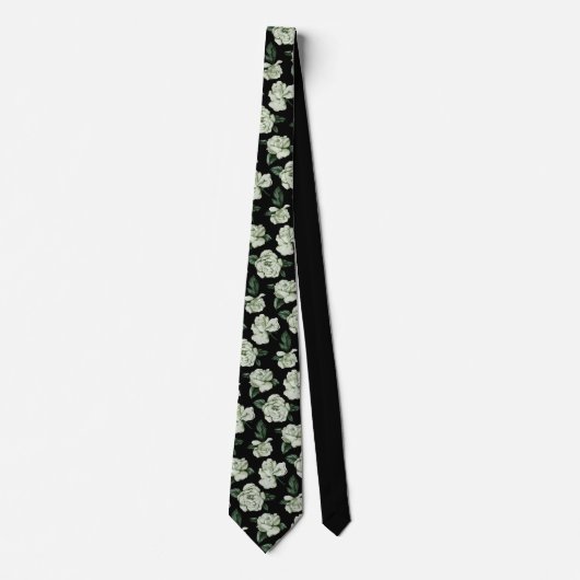 黒とムーディエレガントー白の花柄 ネクタイ (正面)