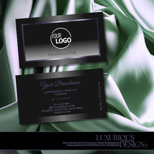 黒とモダン白のグラデーション青のフレームロゴ 名刺