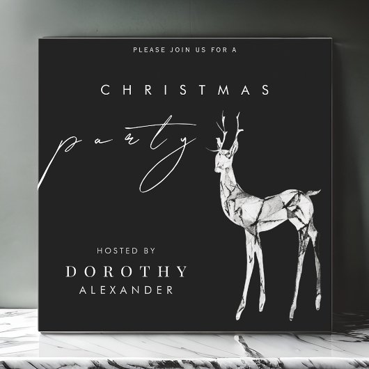 黒とモダン白のトナカイのクリスマスパーティー 招待状