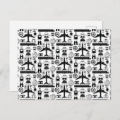 黒とモダン白のトラベルオブジェクトのパターン ポストカード (正面/裏面)