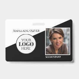 黒とモダン白のロゴ従業員の写真IDバッジ バッジ