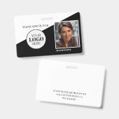 黒とモダン白のロゴ従業員の写真IDバッジ バッジ (正面&裏面)