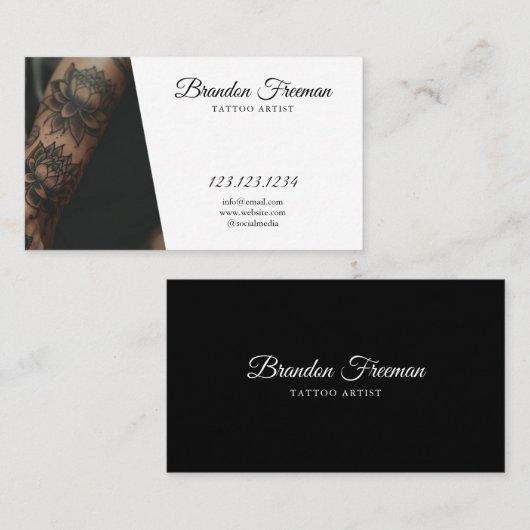 黒とモダン白の入れ墨の腕タトゥーアーティスト 名刺 (正面/裏面)