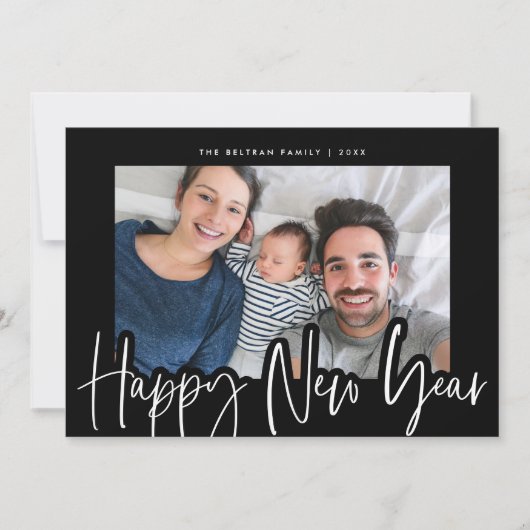 黒とモダン白の台本の新年の写真 シーズンカード (正面)