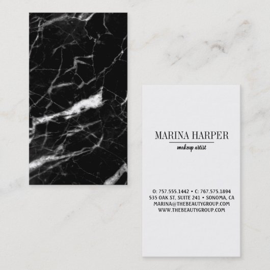 黒とモダン白の大理石テンプレート 名刺 (正面/裏面)