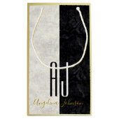 黒とモダン白の大理石、金ゴールドモノグラム スモールペーパーバッグ (裏面)