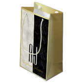 黒とモダン白の大理石、金ゴールドモノグラム スモールペーパーバッグ (裏面アングル)