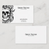 黒とモダン白の羽スカルタトゥーアーティスト 名刺 (正面/裏面)