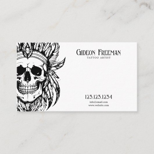 黒とモダン白の羽スカルタトゥーアーティスト 名刺 (正面)