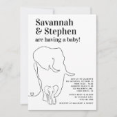 黒とモダン白の象が出産するベビーシャワー 招待状 (正面)
