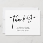 黒とモダン白の赤ちゃんシャワー サンキューカード (正面)
