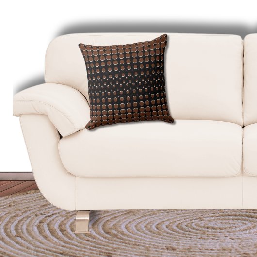 黒とモダン茶色のハーフトーンのドット クッション