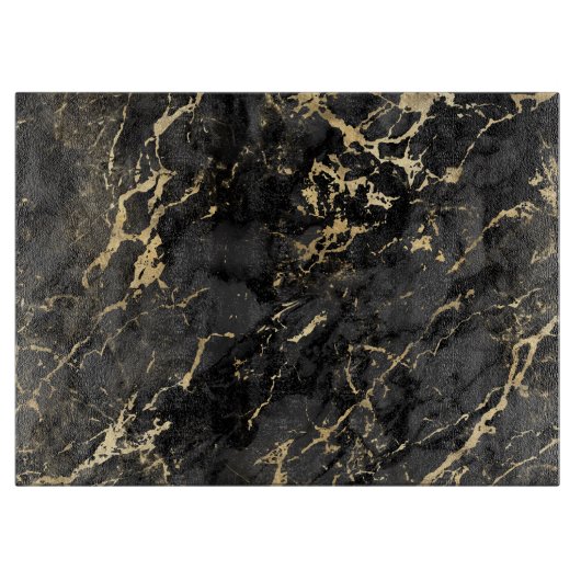黒とモダン金ゴールドの大理石のパターン カッティングボード (正面)