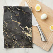 黒とモダン金ゴールドの大理石のパターン キッチンタオル (四つ折り)