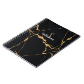 黒とモダン金ゴールドの大理石モノグラムスクリプト名 ノートブック (左側)