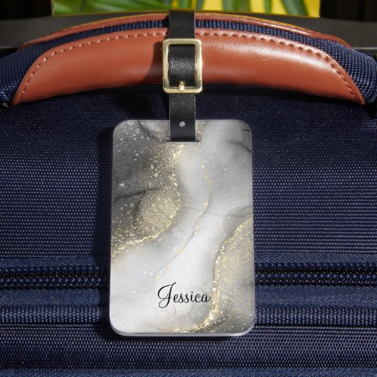 黒とモダン金ゴールドの大理石 ラゲッジタグ (正面インサイチュ2)