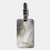 黒とモダン金ゴールドの大理石 ラゲッジタグ (正面縦)