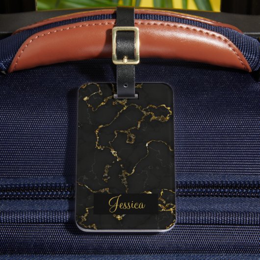 黒とモダン金ゴールドの大理石 ラゲッジタグ (正面インサイチュ2)