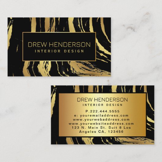 黒とモダン金ゴールドの縞模様 名刺 (正面/裏面)
