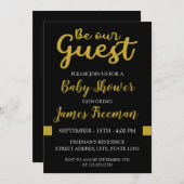 黒とモダン金ゴールドの赤ちゃんシャワー 招待状 (正面/裏面)