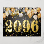 黒とモダン金ゴールドの風船と紙吹雪新年 箔シーズンポストカード (正面)