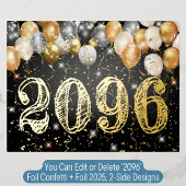 黒とモダン金ゴールドの風船と紙吹雪新年 箔シーズンポストカード