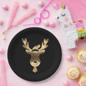 黒とモダン金ゴールドトナカイSanta Hatクリスマス ペーパープレート (パーティー)