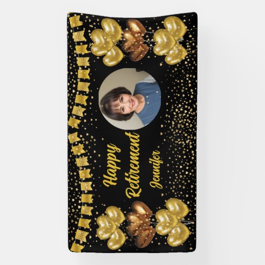 黒とモダン金ゴールドハッピーリタイアバナー 横断幕 (縦)