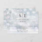 黒とモダン金ゴールドモノグラム冬の結婚式RSVP 出欠カード (正面/裏面)