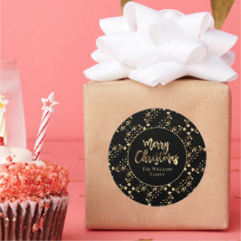 黒とモダン金ゴールドルックスターパターンクリスマス ラウンドシール