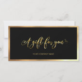 黒とモダン金ゴールドロゴのギフト証明書の追加 (正面)