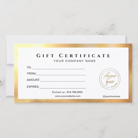 黒とモダン金ゴールドロゴのギフト証明書の追加 (裏面)
