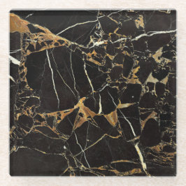 黒とモダン金ゴールド大理石 |カスタム ガラスコースター