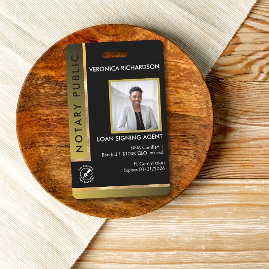 黒とモダン金ゴールドQR公証人フォトIDの追加 バッジ