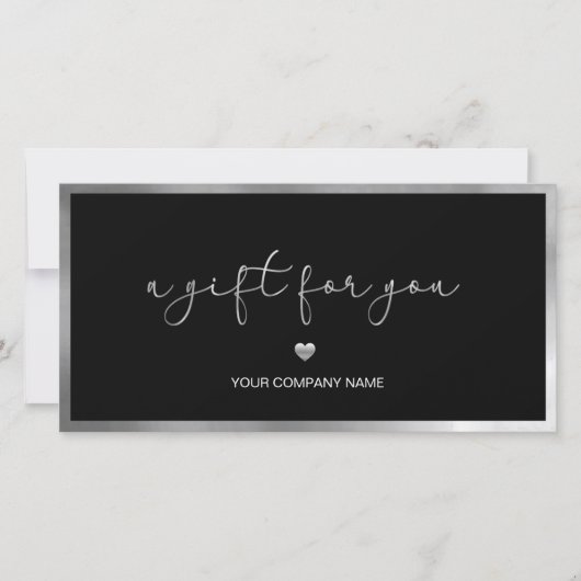 黒とモダン銀の追加ロゴのギフト証明書 (正面)
