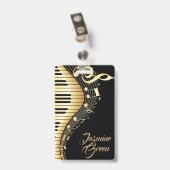 黒とモノグラムの金ゴールドの音楽ノート バッジ (裏面 （クリップ付）)