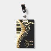 黒とモノグラムの金ゴールドの音楽ノート バッジ (正面 （クリップ付）)