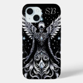 黒とモノグラムの銀のタトゥーエンジェル Case-Mate iPhoneケース (裏面)