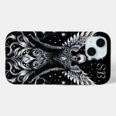 黒とモノグラムの銀のタトゥーエンジェル Case-Mate iPhoneケース (裏面 (横))