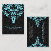黒とライトブルーのフローラ 名刺 (正面/裏面)