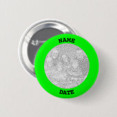 黒とライムパーソナライズされたの丸いフォトフレーム 缶バッジ (正面&裏面)