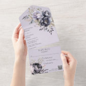 黒とラベンダーのフローラQRコード オールインワン招待状 (貼ってはがせる)