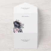 黒とラベンダーのフローラQRコード オールインワン招待状 (外側)