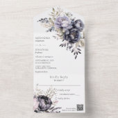 黒とラベンダーのフローラQRコード オールインワン招待状 (内側)
