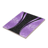 黒とラベンダーパープルフローラダマスク タイル (側面)