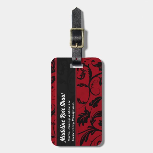 黒とリッチレッドダマスクモノグラムの ラゲッジタグ (正面縦)