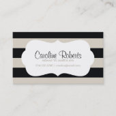 黒とリネンのモダンストライプとドット コーリングカード (正面)